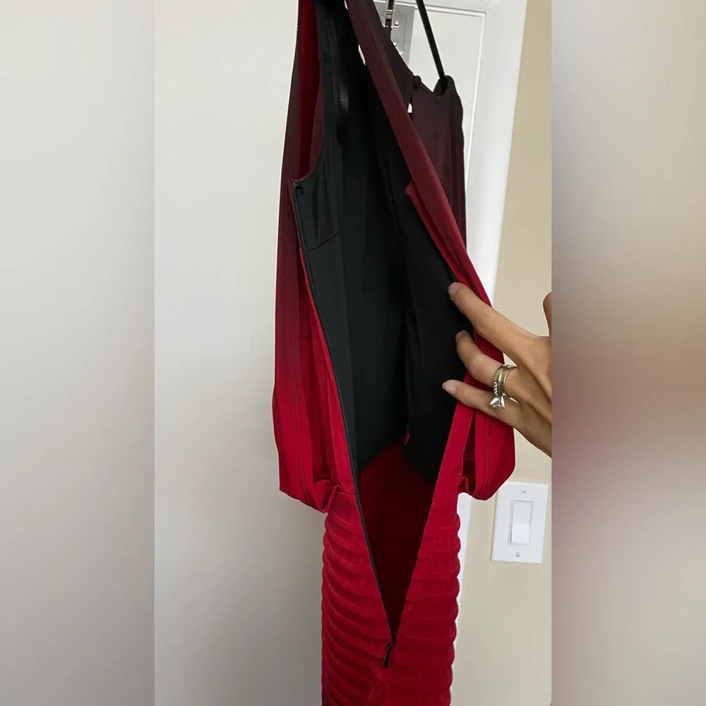 NWOT Xscape Red Black Ombré Blouson Top Ribbed Bottom Size 8 - Picture 9 of 13